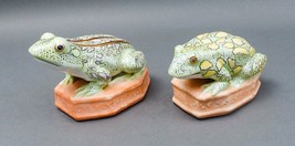 Maitland Smith Vintage Pair Of Green &amp; Gold Spotted Porcelain Frogs Original Tag - £240.54 GBP