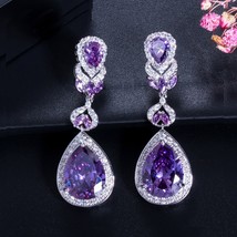 ThreeGraces Design White Gold Color Purple Cubic Zirconia Crystal Women Long Dro - £17.21 GBP