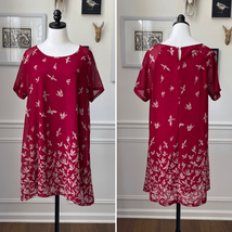 Bird Novelty Print Rising International Red Shift Dress Chiffon XL - $377.69 MXN