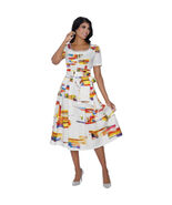 Divine  Blessings Chic White Multi Color Dress   with Vibrant Artistic B... - €115,48 EUR