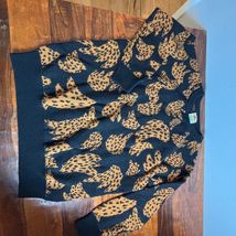 Farm Rio Leopard Print Crew Neck Sweater Black Tan Wool Blend Size M 304514 - $70.29