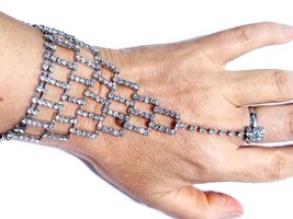 Crystal Slave Bracelet, Rhinestone Harems Bracelet, Belly Dance Jewelry, Gift fo - £26.05 GBP