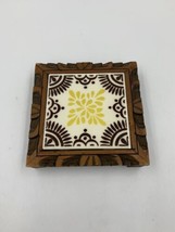 Vintage DAL TILE Mexico Ceramic Tile Wood Frame Trivet Footed Yellow Brown - £13.56 GBP