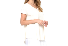 Peace Love World Boheme V-Neck Slub Knit Flowy Tee- WHITE, LARGE #A502732 - £23.73 GBP