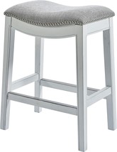 Alabaster White Zoey 30&quot; Bar Height Narrow Saddle Seat Bar Stool With Na... - £89.14 GBP