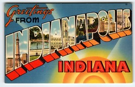 Greetings From Indianapolis Indiana Postcard Large Letter Linen Tichnor Unused - £8.59 GBP