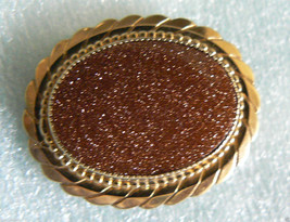 Vintage Atamore Oval Italian Gold Stone Brooch Pin 20-12K Gold Filled Mint - $27.72