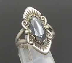 POST BELL 925 Silver - Vintage Etched Frame Swirl Hematite Ring Sz 8 - RG25119 - $67.24