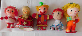 Lot of 5 Vintage Christmas Tree Ornaments MIJ Japan Felt Styrofoam Plastic Yarn - £15.98 GBP