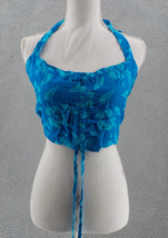 Hibiscus Collection Halter Crop Top Blue Hibiscus Beach Blouse Adjustable Ruche - £11.79 GBP