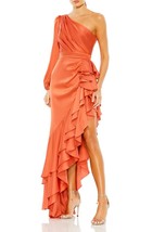 Mac Duggal 49531 Pleated Cascade Detail One Shoulder Satin Gown SZ 6 Orange - £144.53 GBP