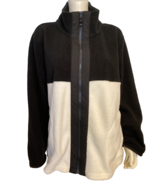 T by Talbots Black &amp; White Colorblock Fleece Jacket Zip Front Size 3X - $32.87 CAD