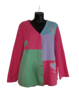 Blair Women&#39;s VTG 90&#39;s Teacher Cardigan Patchwork Knit Pastel Valentines Day SZL - £36.62 GBP