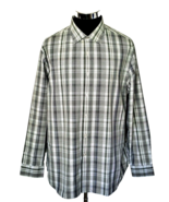Perry Ellis Portfolio Dress Shirt Men&#39;s Size XXL Gray Plaid 18 36/37 Cit... - £15.27 GBP