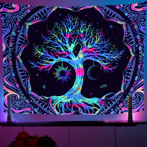 Blacklight Tree of Life Tapestry for Bedroom Aesthetic Trippy Wall Décor 60&quot;x50&quot; - £17.27 GBP