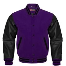 Men Purpler Leather Vasrity Jackets With Black Sleeves - $53.00