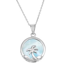 Sterling Silver Round Larimar with Palm Tree Pendant - £76.17 GBP