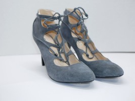 Karl Lagerfeld Paris Jasmin Taupe Suede Leather Ankle Lace Tie Heels Pump 9.5 M - £19.59 GBP