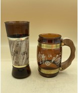 Siesta Ware Vintage MCM Western Tiki Barware Walnut Sleeve Beer Glass &amp; Mug - €13,92 EUR