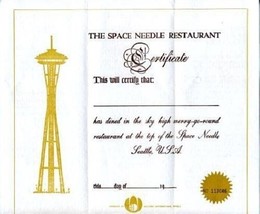 Space Needle Kids Menu &amp; Certificate Seattle Washington Sky High Merry G... - $41.54