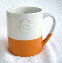 2014 Starbucks embossed logo Ceramic Coffee Mug 14 oz orange &amp; white - $20.44