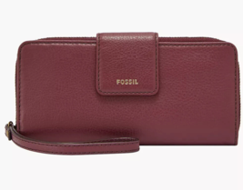Fossil Madison Zip Clutch Red Wine Leather Wristlet SSWL2228609 Wallet N... - $49.48