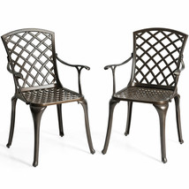 Outdoor Cast Aluminum Arm Dining Chairs Set Of 2 Patio Bistro Chairs - £188.60 GBP