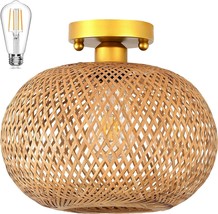 Bedroom Ceiling Light Fixture Vintage Flush Mount Modern Rattan Farmhouse Gold - £49.24 GBP