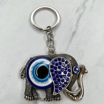 Silver Tone and Blue Rhinestone Elephant Keychain Keyring - $6.92