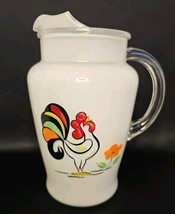 Vintage 1950s Bartlett Collins Proud Rooster Hand Painted Glass Pitcher 7.5&quot; MCM - £96.24 GBP