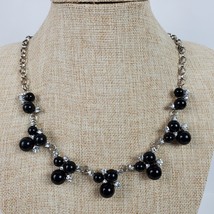 Vintage Elegant Faux Black Pearls Diamonds Chain Necklace 19 Inch - £12.58 GBP