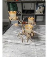 Vintage – Floral Metal Candle Stand - 3 Flower glass Votive holders – 10... - $16.45 CAD