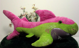 (Y24D4B8) Petting Zoo Plush Shark Stuffed Animal Pink Green Quality - £15.94 GBP