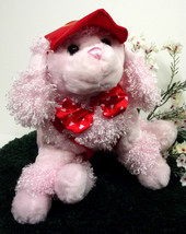  (Y24B3) Wal-Mart Plush Pink Valentine Puppy Red Pack Hat Bow Stuffed Animal Dog - £11.80 GBP