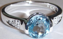 Blue Topaz Round Solitaire &amp; White Topaz Ring, Silver, Size 9, 3.04(Tcw), 2.90 Gr - £20.04 GBP