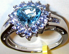 Blue Topaz Trillion &amp; Purple Tanzanite Ring, Platinum/ Silver,  Size 7, 2.08(Tcw - £67.94 GBP