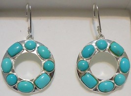 Blue Turquoise Geometric Circular Lever Back Earrings, 925 Silver, 11.00(Tcw) - $75.00