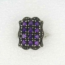 Amethyst and Marcasite Ring 6.6 g Real Solid Sterling Silver 925 Size 7.25 - $73.50
