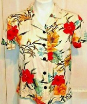 S  Floral Camp Shirt Caribbean Joe White Tropical  Cotton Collared  - £9.01 GBP