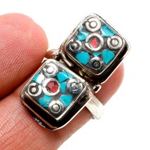 Red Coral Tibetan Turquoise Handmade Baho Jewelry Nepali Ring Adjustable SA 1971 - £3.94 GBP