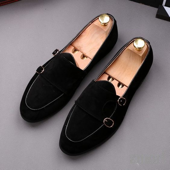 Handmade Men's Slip On Suede Formal Shoes, New Double Monk Strap Loafers Shoes 2
