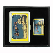 Vintage Condom Tin Sphinx Cigarette Case Oil Lighter Set 140 - £12.23 GBP
