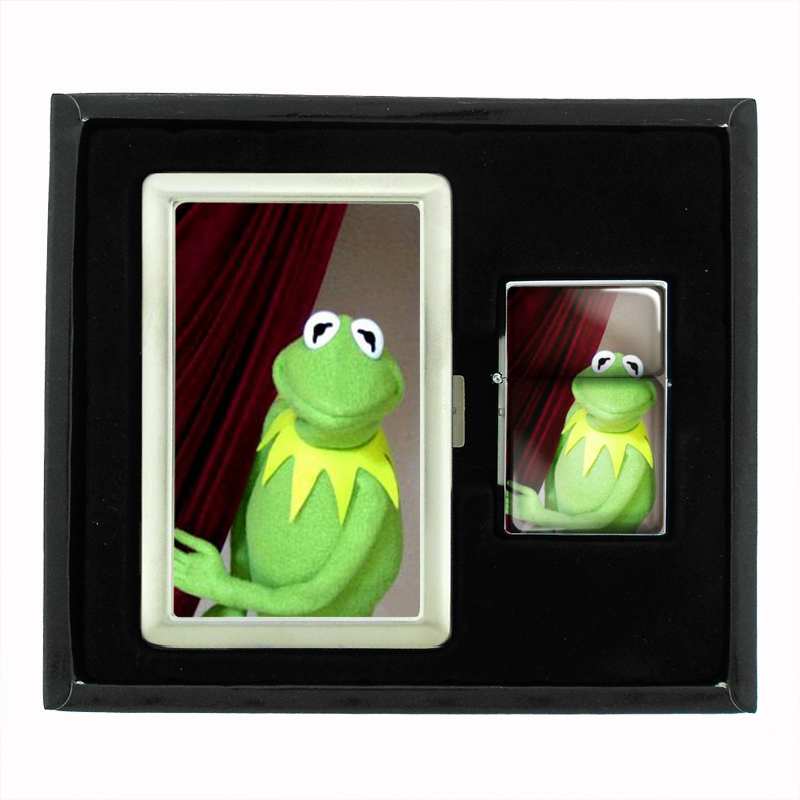 Kermit The Frog Muppets Image Cigarette Case Oil Lighter Set 144