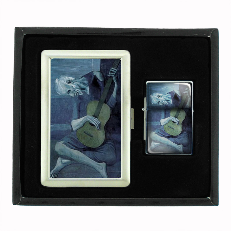 Pablo Picasso The Old Guitarist Cigarette Case Oil Lighter Set 207