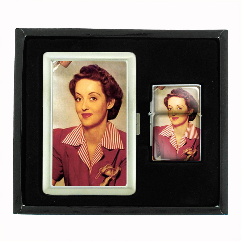 Bette Davis Color Portrait Double-Sided Cigarette Case Oil Lighter Set 228