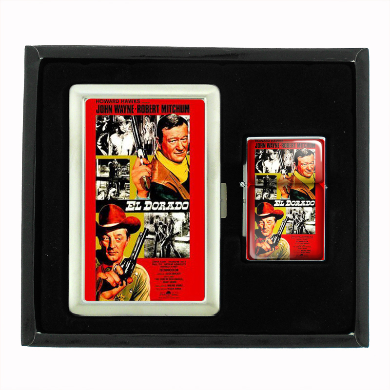 John Wayne Robert Mitchum Cigarette Case Oil Lighter Set 292