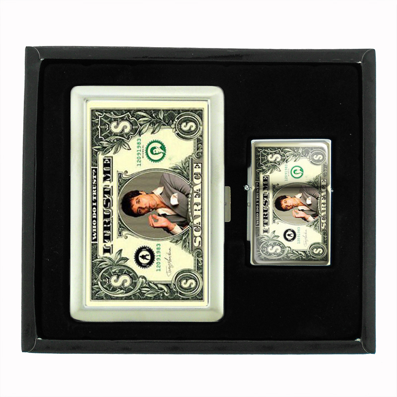 Scarface Al Pacino Money 1983 Cigarette Case Oil Lighter Set 310