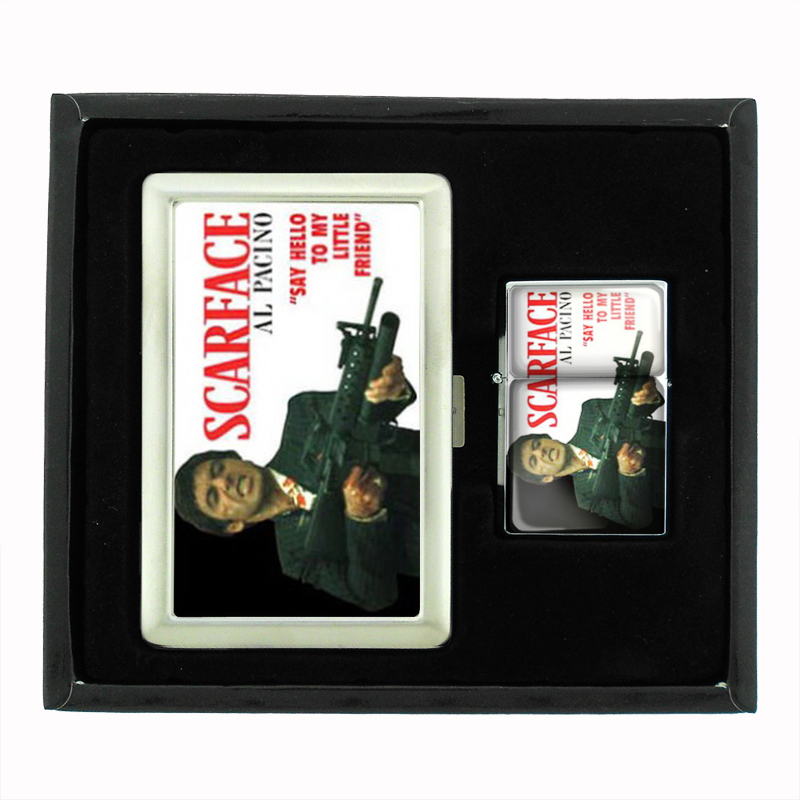 Scarface Al Pacino Little Friend Cigarette Case Oil Lighter Set 341