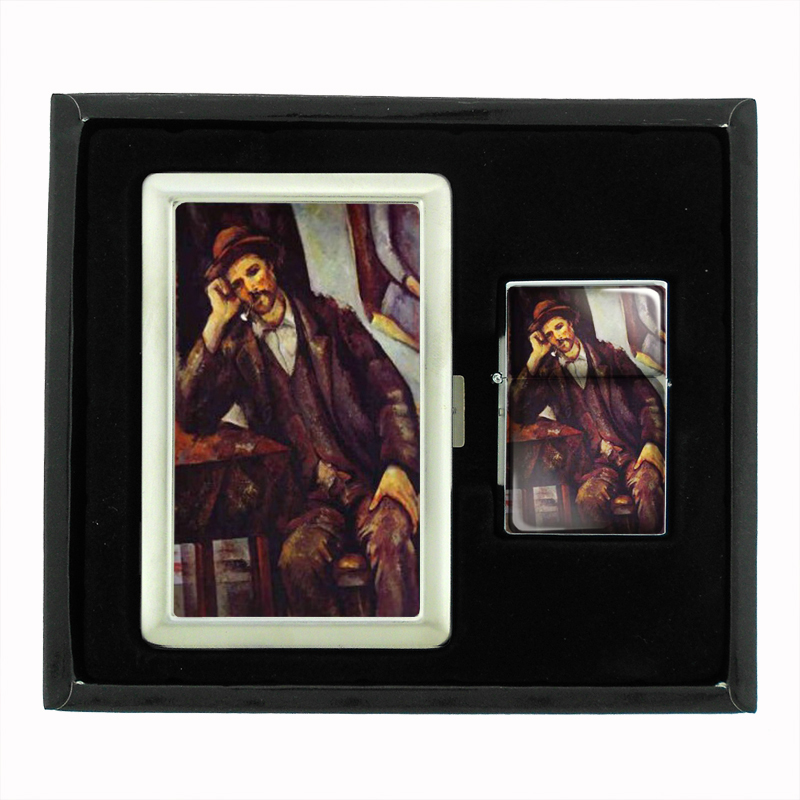 Paul Cezanne Man Smoking 1900 Cigarette Case Oil Lighter Set 336