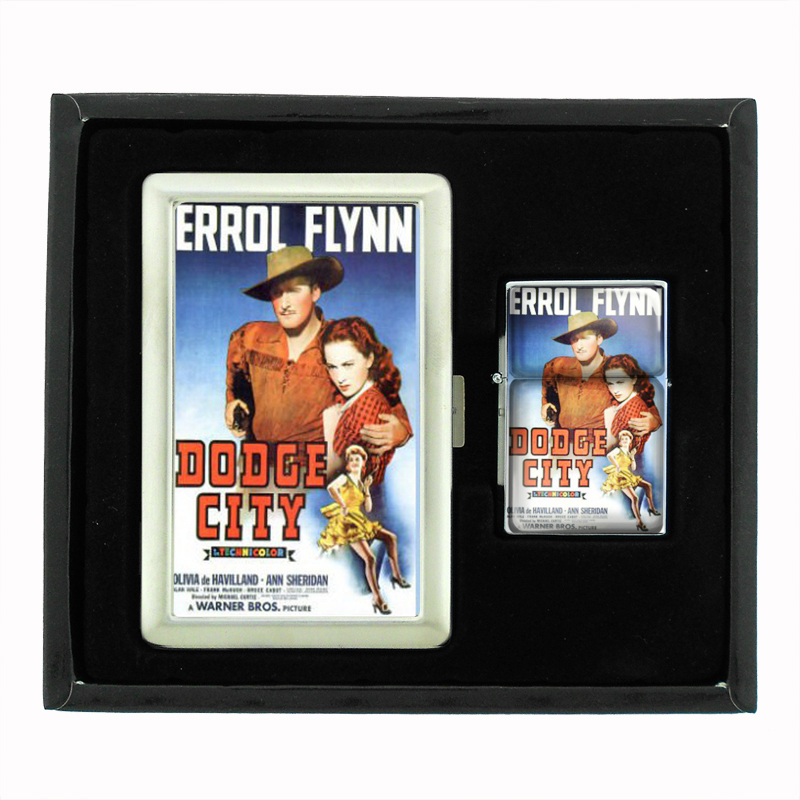 Errol Flynn Dodge City Cigarette Case Oil Lighter Set 327